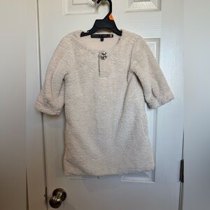 Cream Textured Dress with Brooch Detail